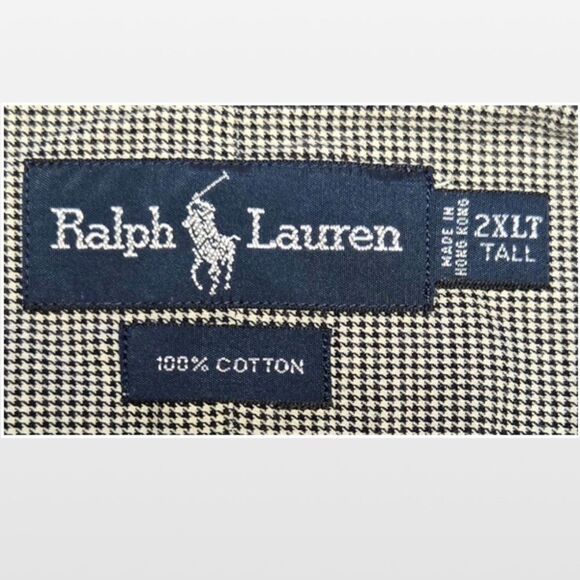 Ralph Lauren Shirt Mens 2XLT Long Sleeve Blue White Plaid Houndstooth Button - Picture 13 of 15